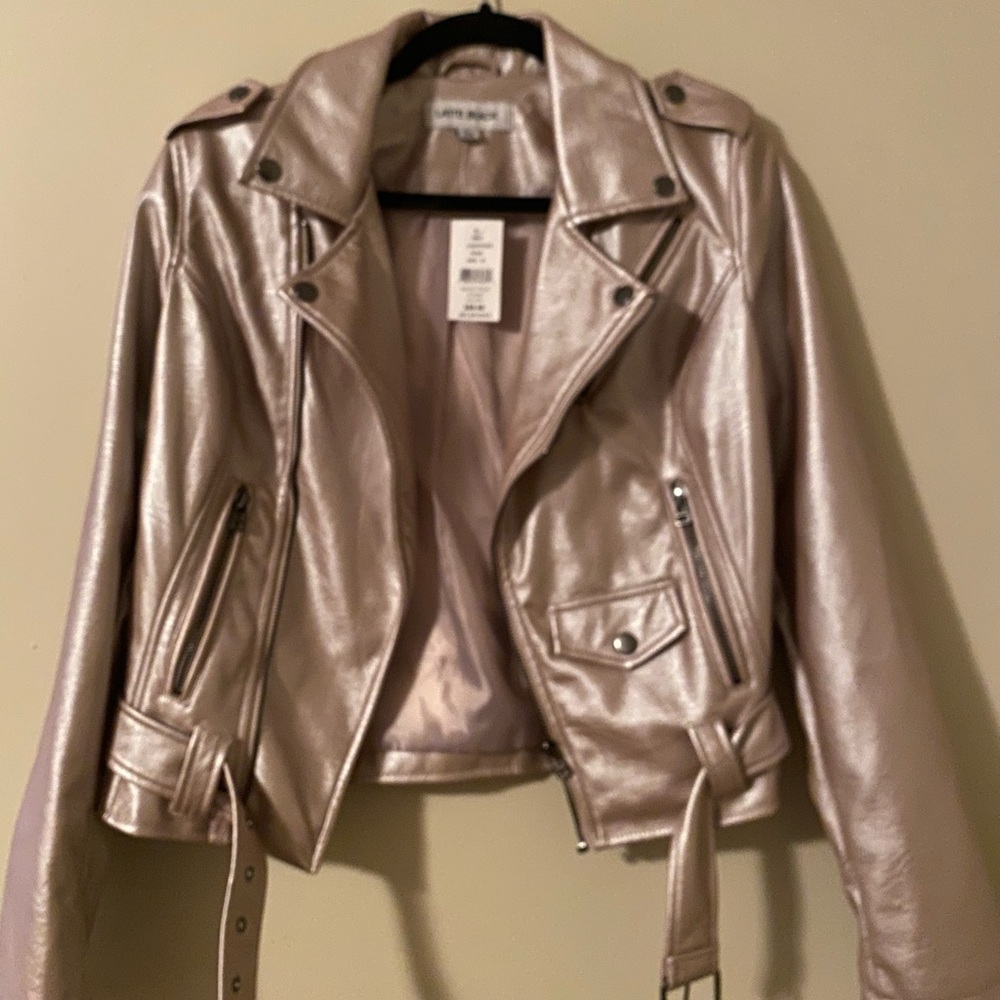 Baby pink metallic Vegan Leather Moto Jacket